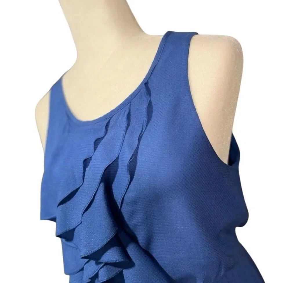 Everly royal blue ruffled front sleeveless dress - M